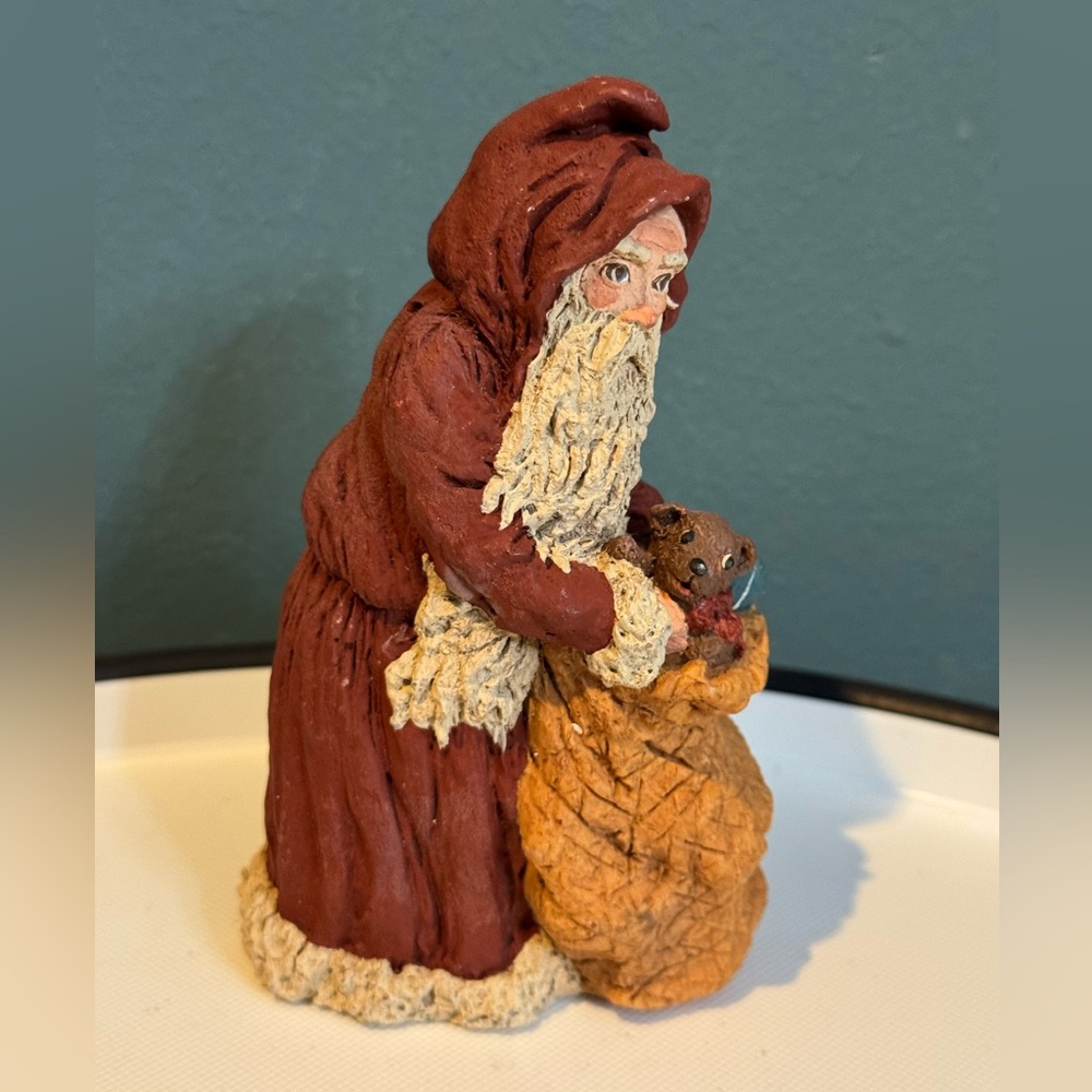 Vintage 1990 June McKenna Santa Claus Figurine with Sack, Flat back, 4.75”